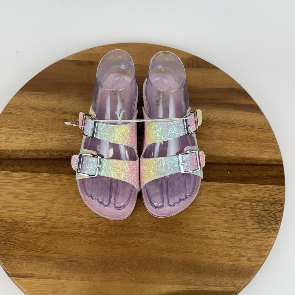 New Big Kids Harper Canyon Delilah Rainbow Glitter Pink Slide Sandals Size 3 Y